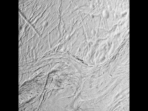 During its final close flyby of Saturn's moon Enceladus, NASA's Cassini spacecraft captured this view featuring the nearly parallel furrows and ridges of the feature named Samarkand Sulci. (NASA)