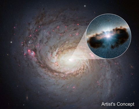 Galaxy NGC 1068 can be seen in close-up in this view from NASA's Hubble Space Telescope. NuSTAR's high-energy X-rays eyes were able to obtain the best view yet into the hidden lair of the galaxy's central, supermassive black hole. (NASA/JPL-Caltech)