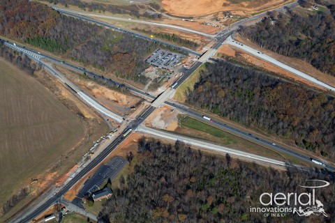 Aerial view of TDOT bridge construction project at I-24 and SR 237 / Rossview Road.