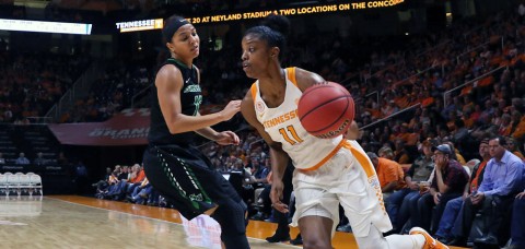 Lady Vols' #11 Diamond DeShields scores 30 to lead Tennessee to victory over Stetson Hatters Wednesday night. (Alison McNabb/Tennessee Athletics) Lady Vols' #11 Diamond DeShields scores 30 to lead Tennessee to victory over Stetson Hatters Wednesday night. (Alison McNabb/Tennessee Athletics)