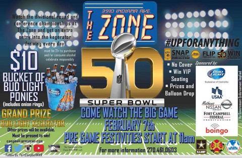 Watch the Super Bowl at Fort Campbell's The Zone – No Cover