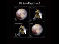 Pluto Explored! In 2006, NASA placed a 29-cent 1991 ‘Pluto: Not Yet Explored’ stamp in the New Horizons spacecraft. In 2015 the spacecraft carried the stamp on its history-making mission to Pluto and beyond. With this stamp, the Postal Service recognizes the first reconnaissance of Pluto in 2015 by NASA’s New Horizon mission. The souvenir sheet of four stamps contains two new stamps appearing twice. The first stamp shows an artists’ rendering of the New Horizons spacecraft and the second shows the spacecraft’s enhanced color image of Pluto taken near closest approach. (USPS/Antonio Alcalá © 2016 USPS)