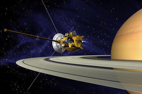 This is an artists concept of Cassini during the Saturn Orbit Insertion (SOI) maneuver, just after the main engine has begun firing. (NASA/JPL) This is an artists concept of Cassini during the Saturn Orbit Insertion (SOI) maneuver, just after the main engine has begun firing. (NASA/JPL)