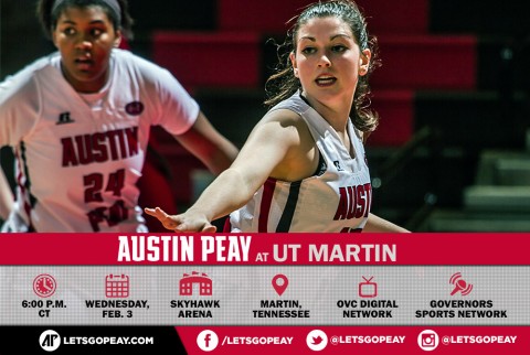 Austin Peay Women's Basketball take on defending OVC champion UT Martin, Wednesday at the Elam Center. (APSU Sports Information)