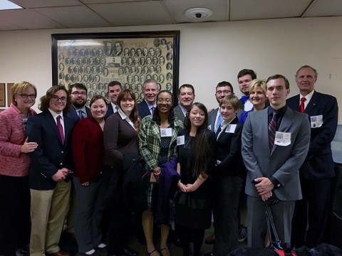 APSU attends Posters-at-the-Capitol Day. Back Row – Representative Joe Pitts and Senator Mark Green with APSU students. Not Pictured – Representative Curtis Johnson and Representative Jay Reedy.