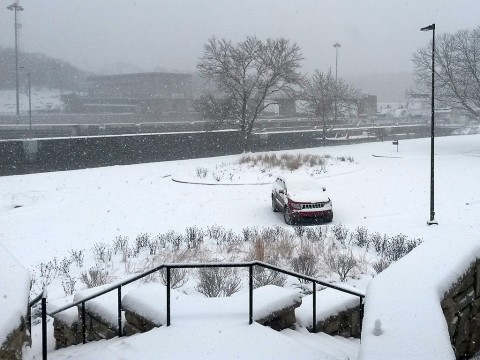 A commercial tow enters Cheatham Lock during a major snow storm at the project in Ashland City, TN Jan. 22nd, 2016. A dozen U.S. Army Corps of Engineers Nashville District employees were recognized for their actions to keep navigation locks and hydropower plants operating when rural roads were treacherous and made it difficult for personnel to report to work. Employees worked extra shifts, slept at projects, and braved the elements in some cases to keep producing hydroelectricity and commerce moving along the waterways in the Cumberland River and Tennessee River Basins. (Park Ranger Mike Kuntz)