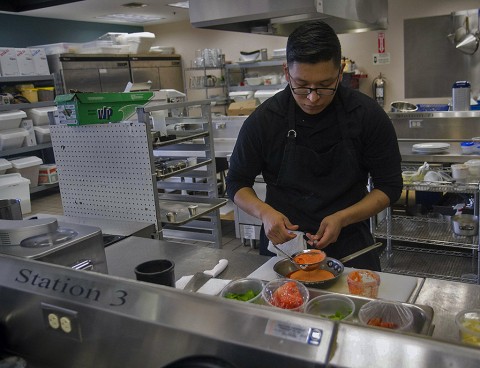 Spc. Freddy Recinos, a culinary specialist, assigned to 526th Brigade Support Battalion, 2nd Brigade Combat Team, 101st Airborne Division (Air Assault), prepares a meal at the culinary lab at the education center on Fort Campbell, Ky., Feb. 19, 2016. Recinos is part of the Fort Campbell Culinary Team which will compete in the Military Culinary Arts Competitive Training at Fort Lee, Va., in March, 2016. (Staff Sgt. Terrance D. Rhodes, 2nd Brigade Combat Team, 101st Airborne Division (Air Assault) Public Affairs) Spc. Freddy Recinos, a culinary specialist, assigned to 526th Brigade Support Battalion, 2nd Brigade Combat Team, 101st Airborne Division (Air Assault), prepares a meal at the culinary lab at the education center on Fort Campbell, Ky., Feb. 19, 2016. Recinos is part of the Fort Campbell Culinary Team which will compete in the Military Culinary Arts Competitive Training at Fort Lee, Va., in March, 2016. (Staff Sgt. Terrance D. Rhodes, 2nd Brigade Combat Team, 101st Airborne Division (Air Assault) Public Affairs)