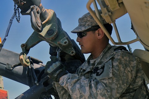 Spc. Robert S. Jones, a communications specialist from Company B, 1st Battalion, 26th Infantry Regiment, and Paducah, Ky., native addressed a radio issue at the Joint Readiness Training Center in Fort Polk, La., Feb. 16, 2016. Support elements play a crucial role in the success of any mission. (Staff Sgt. Sierra A. Fown, 2nd Brigade Combat Team, 101st Airborne Division (Air Assault) public affairs)