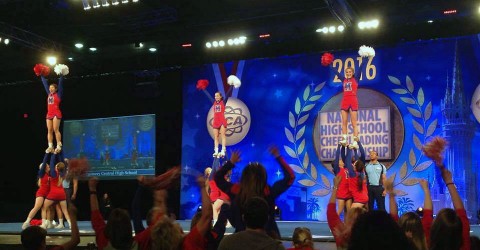 Montgomery Central High School cheerleaders competing in the 2016 National High School Cheerleading Competition.