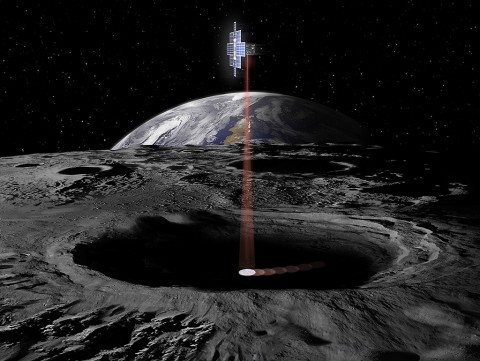 The Lunar Flashlight, flying as secondary payload on the first flight of NASA's Space Launch System, will examine the moon's surface for ice deposits and identify locations where resources may be extracted. (NASA)