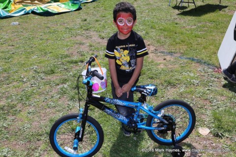 This gentleman won a bicycle. This gentleman won a bicycle.