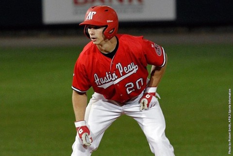 Austin Peay Baseball's Kyle Blackburn smacks four hits and pushes four across the plate in 15-11 win over Murray State Saturday. (APSU Sports Information) Austin Peay Baseball's Kyle Blackburn smacks four hits and pushes four across the plate in 15-11 win over Murray State Saturday. (APSU Sports Information)