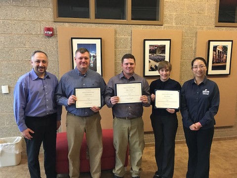 From left to right, Dr. Ihab Habib, Charles Drury, Jeffry Coward, Nicole Kirch and Dr. Na Zhu.