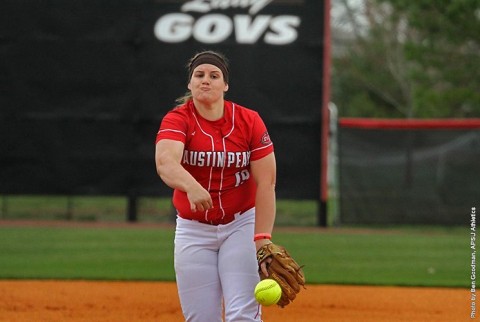 Austin Peay Softball's Autumn Hanners shuts out SIU Edwardsville Cougars Sunday. (APSU Sports Information)