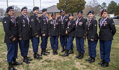 Soldiers from the Fort Campbell culinary team are all smiles after competing in the 41st Military Culinary Arts Competitive Training Event at Fort Lee, Virginia, March 3-Friday. The Fort Campbell team placed fourth in this year’s competition. (Staff Sgt. Terrance D. Rhodes, 2nd Brigade Combat Team, 101st Airborne Division (Air Assault) Public Affairs)