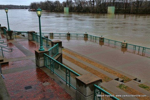 High water at McGregor Park along the banks of the Cumberland River in Clarksville Tennessee.