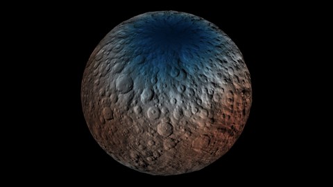 This map shows a portion of the northern hemisphere of Ceres with neutron counting data acquired by the gamma ray and neutron detector (GRaND) instrument aboard NASA's Dawn spacecraft. (NASA/JPL-Caltech/UCLA/ASI/INAF)