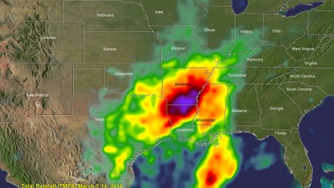 This image shows the distribution of rainfall from March 7th through 14th, 2016 over the south central U.S. Purple indicates highest rainfall amounts. (NASA/JAXA/SSAI, Hal Pierce)