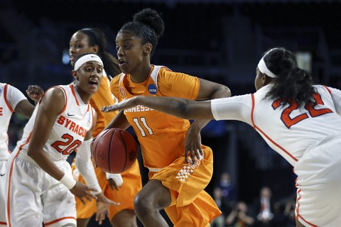 #11 Diamond DeShields of the Tennessee Lady Volunteers during the Elite Eight game in the NCAA tournament between the Syracuse Orange and the Tennessee Lady Volunteers in Sioux Falls, SD. (Donald Page/Tennessee Athletics)