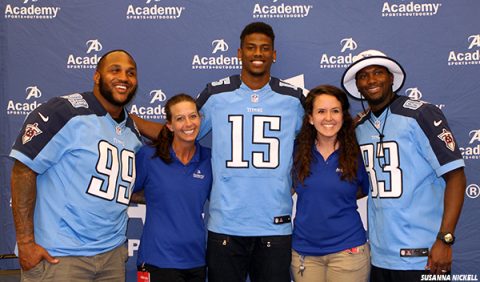 Tennessee Titans' Jurrell Casey, Justin Hunter, and Harry Douglas with Academy Sports + Outdoors representatives at Titans Caravan schedule announcement. (Tennessee Titans) Tennessee Titans' Jurrell Casey, Justin Hunter, and Harry Douglas with Academy Sports + Outdoors representatives at Titans Caravan schedule announcement. (Tennessee Titans)
