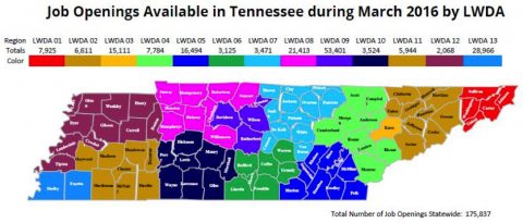 Job Openings Available in Tennessee During March 2016