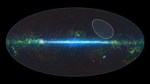 A sky map taken by NASA's Wide-field Infrared Survey Explorer, or WISE, shows the location of the TW Hydrae family, or association, of stars, which lies about 175 light-years from Earth and is centered in the Hydra constellation. (NASA/JPL-Caltech)