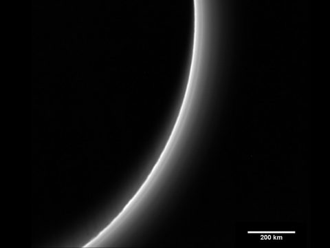 NASA scientists have discovered that the layers of haze in Pluto’s nitrogen atmosphere vary in brightness depending on illumination and viewpoint, yet the haze itself maintains its overall vertical structure. (NASA)