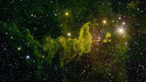 The Spider Nebula lies about 10,000 light-years away from Earth and is a site of active star formation. (NASA/JPL-Caltech/2MASS)