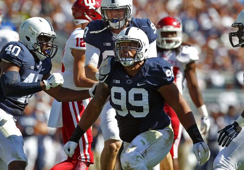 Penn State defensive tackle Austin Johnson (99) was selected by the Tennessee Titans with the 43rd overall pick in the second round of the NFL Draft, Friday. (Matthew O'Haren-USA TODAY Sports)