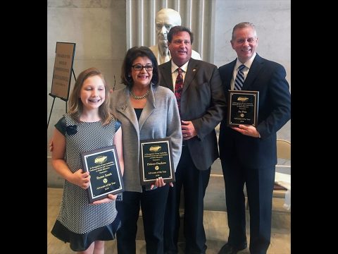 (L to R) Professional Educators of Tennessee presenting Ryann Smith, Senator Dolores Gresham, & Representative Joe Pitts 2016 Advocate of the Year awards on April 18th. Also pictured is J.C. Bowman, Executive Director of the Professional Educators of Tennessee (3rd from left)