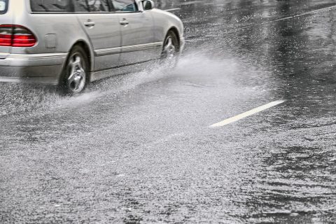 Slowing down during wet weather driving. 