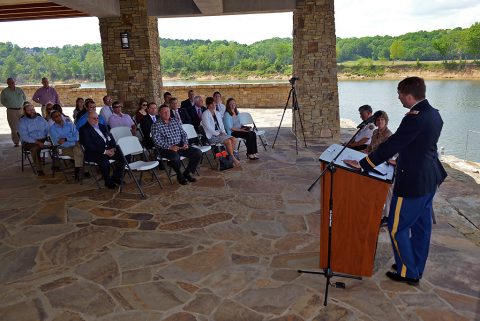 The U.S. Army Corps of Engineers Nashville District and the City of Clarksville celebrated the completion of the Riverside Drive Stream Bank Stabilization Project during a ceremony at Freedom Point in Liberty Park. (Mark Rankin, U.S. Army Corps of Engineers, Nashville District)