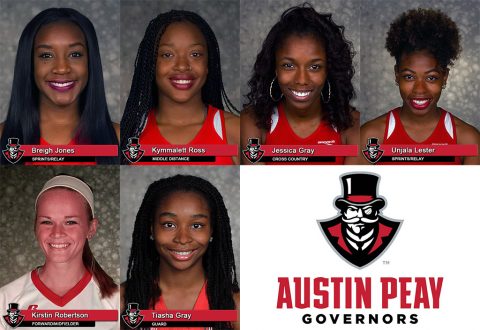 Austin Peay's Breigh Jones, Kymmalett Ross, Jessica Gray, Unjala Lester, Tiasha Gray and Kirstin Robertson earn Arthur Ashe Jr. Sport Scholar honors. (APSU Sports Information)