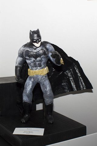 Pfc. Diandre L. Mosley, a unit supply specialist with 58th Signal Company, 101st Airborne Division Sustainment Brigade, 101st Airborne Division (Air Assault), created a batman figure to display at the Downtown Artists Co-op, Clarksville, TN., with paper mache. (Sgt. Neysa Canfield)