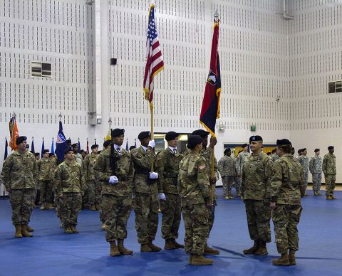 The 101st Special Troops Battalion, 101st ,101st Airborne Division Sustainment Brigade, 101st Airborne Division (Air Assault), conducted a Change of Command ceremony where Lt. Col. Alex Gallegos relinquished command of the battalion to Lt. Col. Wally Vives-Ocasio at Sabo Gym, Fort Campbell, Ky., May 26, 2016. (Sgt. Neysa Canfield, 101st Sustainment Brigade, 101st Airborne Division (AA) Public Affairs)