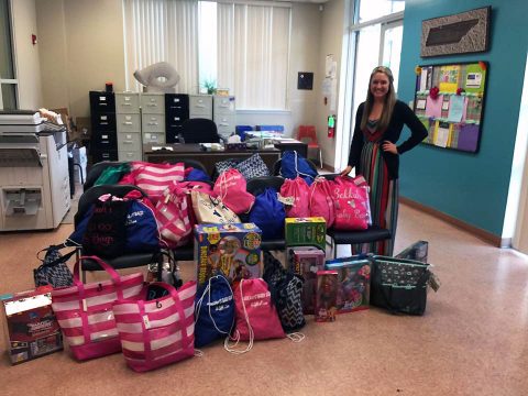 Bekkah Eaves with the bags she donated to the Montgomery County Safehouse. Bekkah Eaves with the bags she donated to the Montgomery County Safehouse.
