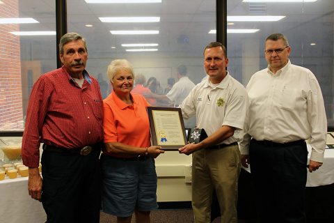 Asst Chief Douglas Tackett, Deputy Kay Neely, Sheriff John Fuson, Chief John Smith