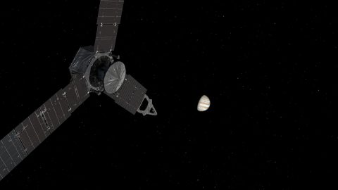 This illustration depicts NASA's Juno spacecraft approaching Jupiter. (NASA/JPL-Caltech)