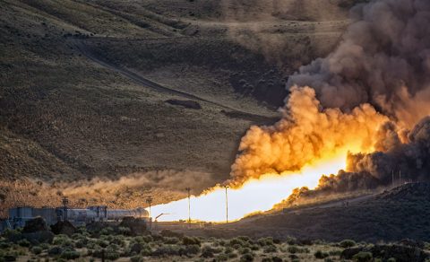 The booster was tested at a cold motor conditioning target of 40 degrees Fahrenheit –the colder end of its accepted propellant temperature range. When ignited, temperatures inside the booster reached nearly 6,000 degrees. The two-minute, full-duration ground qualification test provided NASA with critical data on 82 qualification objectives that will support certification of the booster for flight. Engineers now will evaluate these data, captured by more than 530 instrumentation channels on the booster. (NASA/Bill Ingalls)