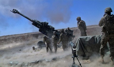 In this file photo, Soldiers from Battery C, 1st Battalion, 320th Field Artillery Regiment, Task Force Strike, execute a fire mission in Kara Soar Base, Iraq, June 13, 2016. Battery C is supporting the Iraqi Security Forces with indirect fires as they move towards the city of Mosul. (1st Lt. Daniel Johnson) 