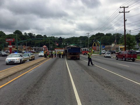 Clarksville Police work three vehicle accident at Riverside Drive and North 2nd Street.