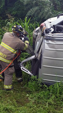 Clarksville Fire and Rescue making entry into the vehicle.