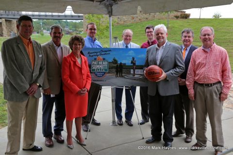 Clarksville Leaders Unveil Plans for Pat Head Summitt Plaza at Freedom Point Thursday morning, July 14th.