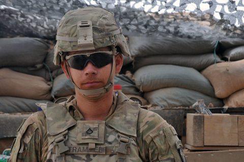 Pfc. Tristan Trammel with with Battery C, 1st Battalion, 320th Field Artillery Regiment, Task Force Strike, June 18th, 2016, in Kara Soar Base Iraq. Trammel was motivated to join the United States Army field artillery after viewing videos of executions conducted by the Islamic State of Iraq and the Levant Online. (U.S. Army photo by 1st Lt. Daniel Johnson/Released) 