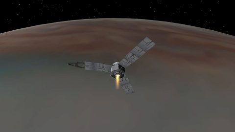 This illustration depicts NASA's Juno spacecraft successfully entering Jupiter's orbit. (NASA/JPL-Caltech) This illustration depicts NASA's Juno spacecraft successfully entering Jupiter's orbit. (NASA/JPL-Caltech)