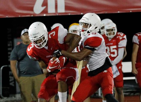 Austin Peay State University football team held a situational scrimmage Saturday night at Fortera Stadium. (Robert Smith | APSU Athletics)