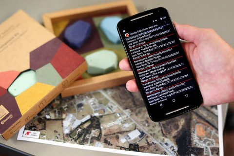 Students at the Austin Peay GIS Center showcase how beacons can be used to show location on Thursday, August 4th, 2016. (Cassidy Graves, APSU)