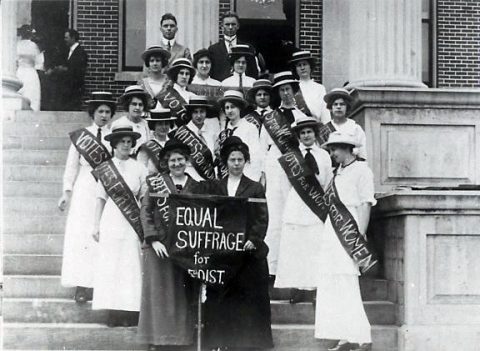 Clarksville Women's Suffrage. Constance Rudolph, in dark suit, front row, right, is the only person identified. (Montgomery County Archives)