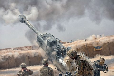 U.S. Soldiers with Battery C, 1st Battalion, 320th Field Artillery Regiment, Task Force Strike, execute a fire mission with an M777 howitzer during an operation to support Iraqi security forces at Kara Soar Base, Iraq, Aug. 7, 2016. Battery C Soldiers support the Combined Joint Task Force – Operation Inherent Resolve mission by providing indirect fire support for Iraqi security forces as they continue to combat Da’esh and re-take lost terrain. (1st Lt. Daniel I Johnson) 