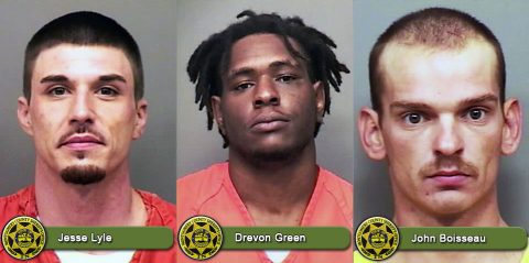 (L to R) Jesse Lyle, Drevon Green, and John Boisseau have warrants on file in Montgomery County.